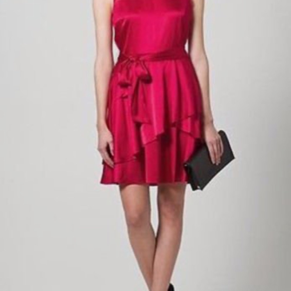 DKNY Crimson Red Illusion Satin Dress
